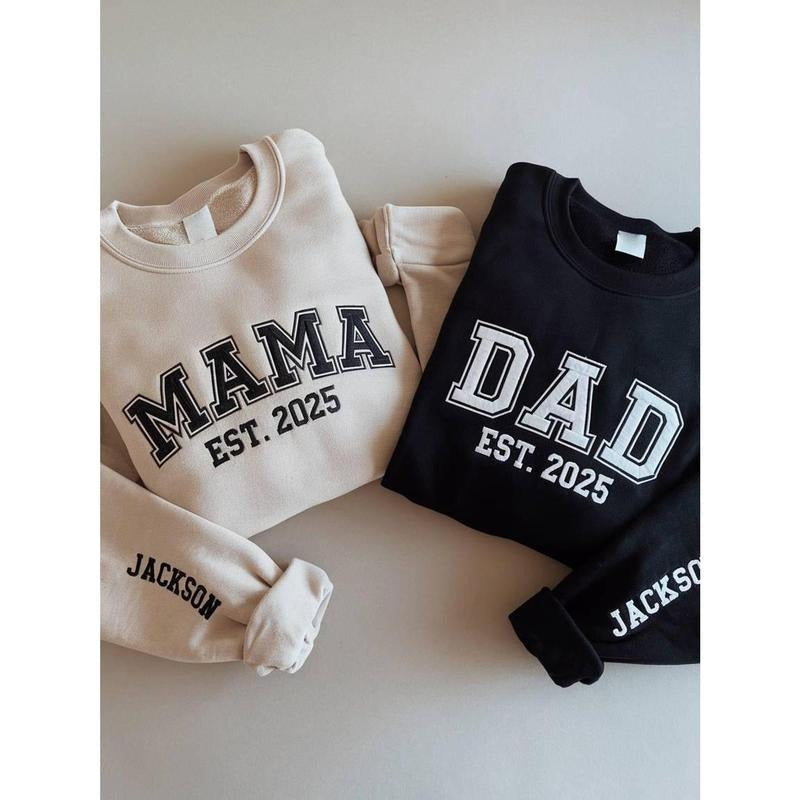 Personalized Mama & Dad Embroidered Sweatshirt, Custom Embroidery Sweatshirt, Matching New Mom and Dad Outfit Gift,...