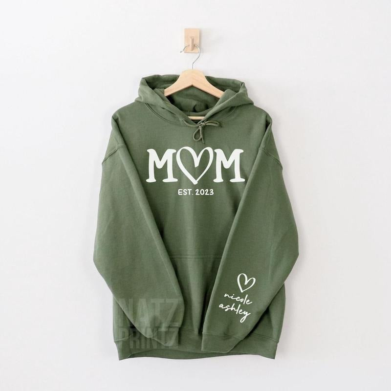 Personalized Mom Sweatshirt With Kids Name On Sleeve, Custom Mom Sweatshirt, Est Date Mom Hoodie, Christmas Gift for Mom,...