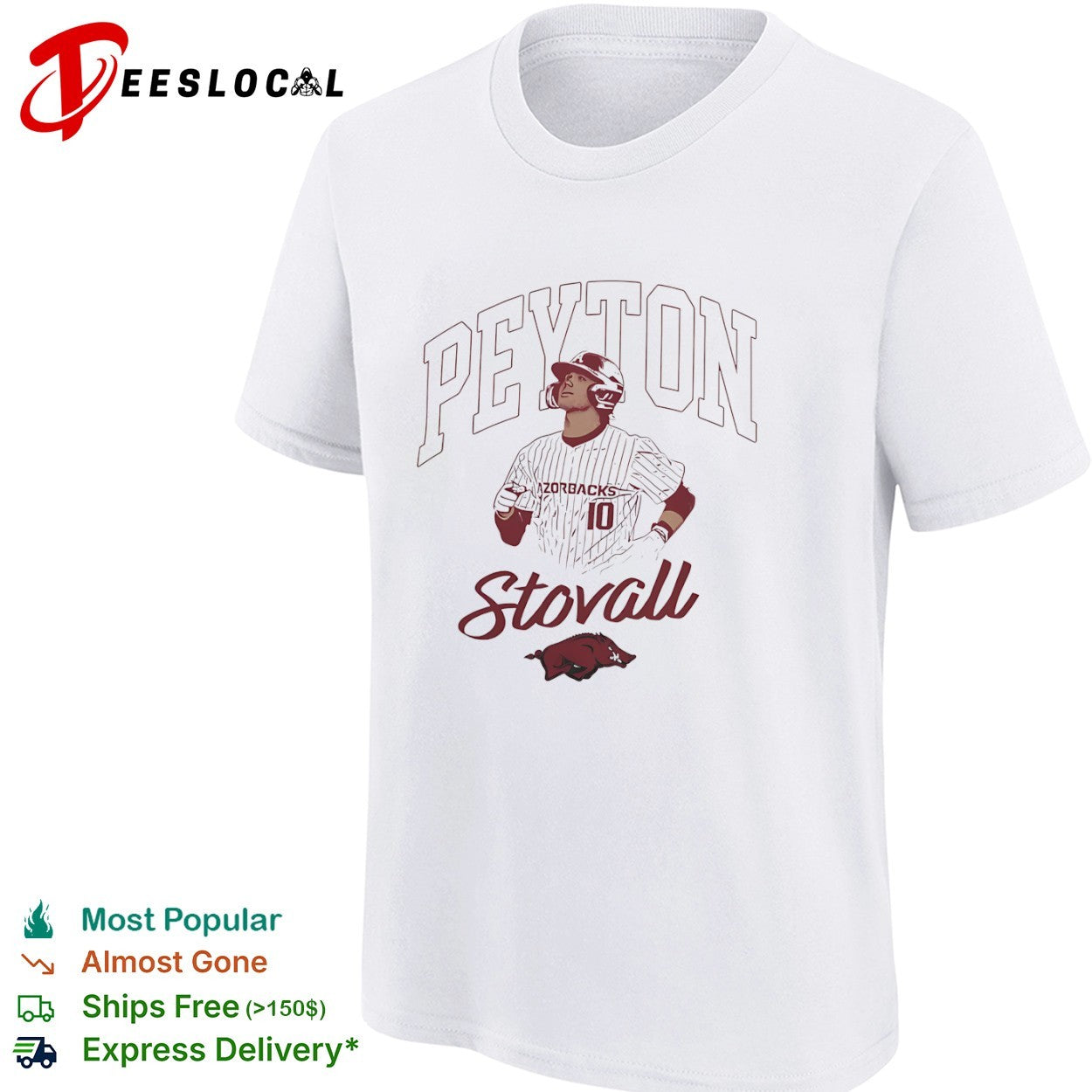 Peyton Stovall Arkansas Razorbacks 10 Baseball shirt