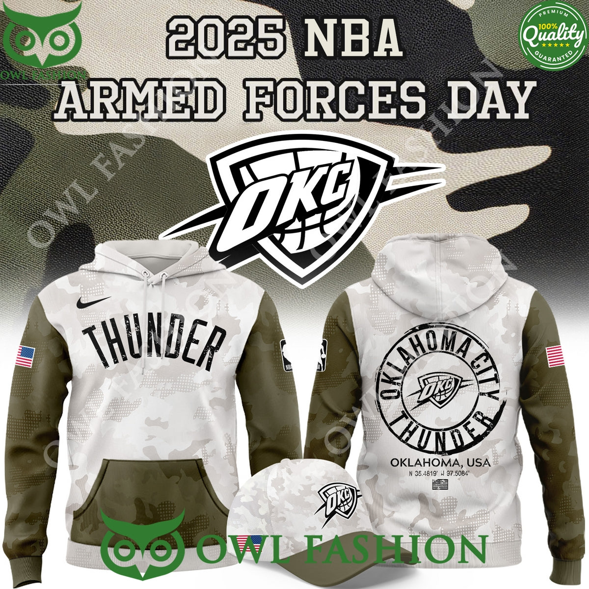 NBA 2025 Armed Forces Day Oklahoma City Thunders Hoodie