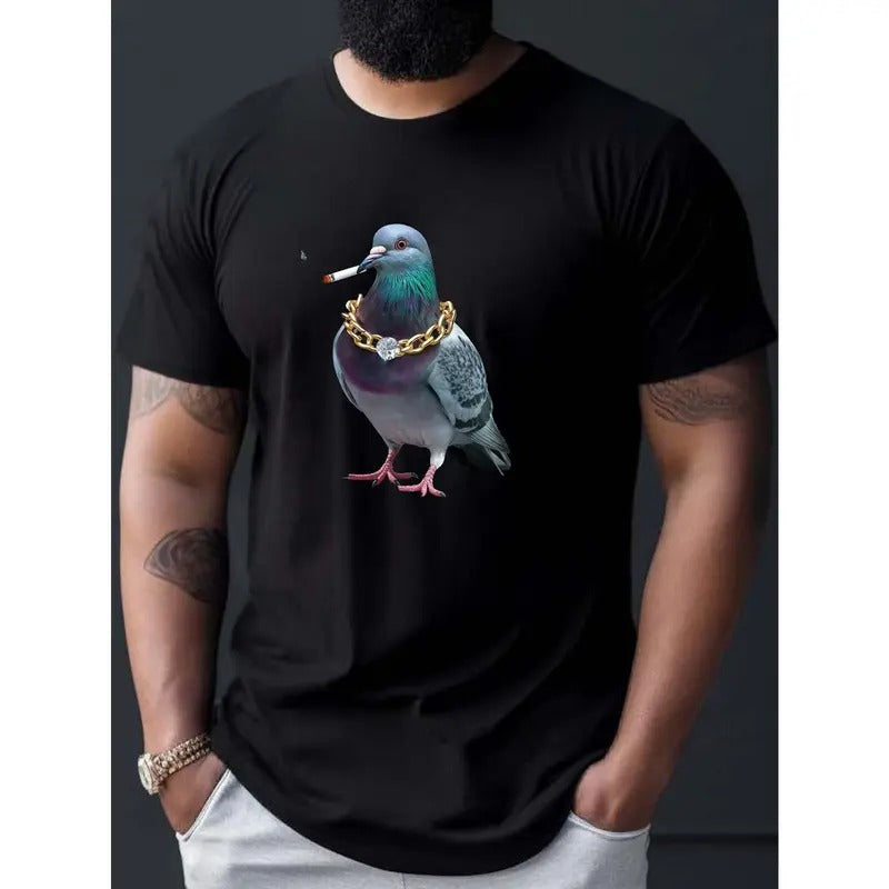 Pigeon Graffiti Print Tee Shirt, Tees For Men, Casual Short Sleeve T-shirt For Summer  Made in USA Hoodie, Sweatshirt