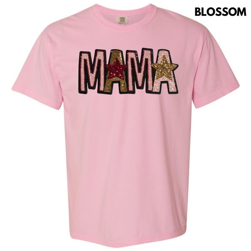 Pink & Gold Mama Sequin Patch Comfort Colors T-Shirt Hoodie, Sweatshirt | RetroVerseTees.com