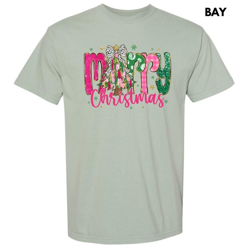 Pink & Green Merry Christmas Comfort Colors T-Shirt 'NLB' Hoodie, Sweatshirt | RetroVerseTees.com