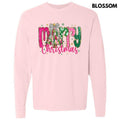 Pink & Green Merry Christmas Long Sleeve Comfort Colors T-Shirt 'NLB' Hoodie, Sweatshirt | RetroVerseTees.com
