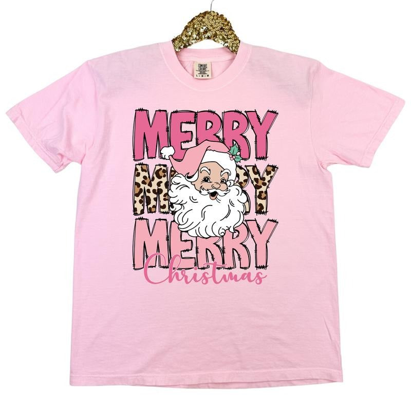 Pink Animal Print Merry Christmas Comfort Colors T-Shirt 'NLB' Hoodie, Sweatshirt | RetroVerseTees.com
