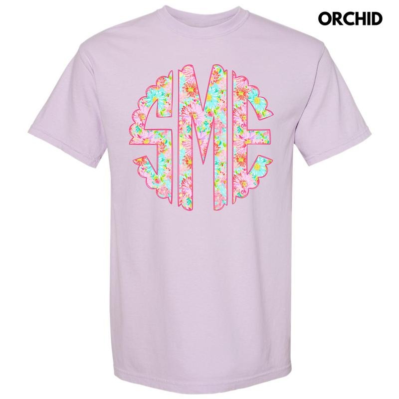 Pink Blossoms Monogram Comfort Colors T-Shirt 'NLB' Hoodie, Sweatshirt | RetroVerseTees.com