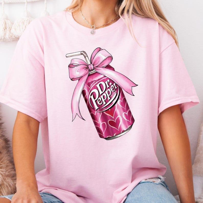 Pink Bow Coquette Dr Pepper Shirt Cute Pink Soda Drink Sweatshirt Dr.Pepper Shirt Hoodie | RetroVerseTees.com