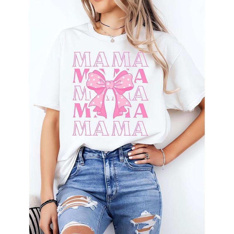 Pink Bow Ladies' Casual Loose Short Sleeves, T-shirts, Basic Tops, Unique Rest, Holiday Gifts Are Preferred, Suitable For...