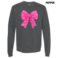 Pink Bow Sequin Patch Long Sleeve Comfort Colors T-Shirt Hoodie, Sweatshirt | RetroVerseTees.com