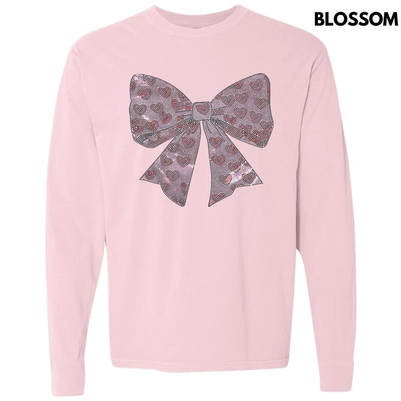 Pink Bow With Hearts SPANGLE Long Sleeve Comfort Colors T-Shirt Hoodie, Sweatshirt | RetroVerseTees.com