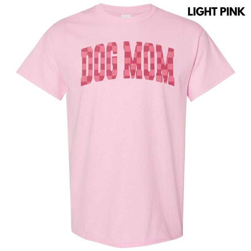 Pink Checker Dog Mom Gildan Short Sleeve T-Shirt Hoodie, Sweatshirt | RetroVerseTees.com
