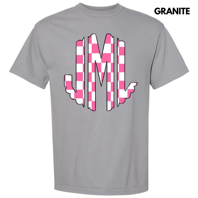 Pink Checker Monogram Comfort Colors T-Shirt 'NLB' Hoodie, Sweatshirt | RetroVerseTees.com