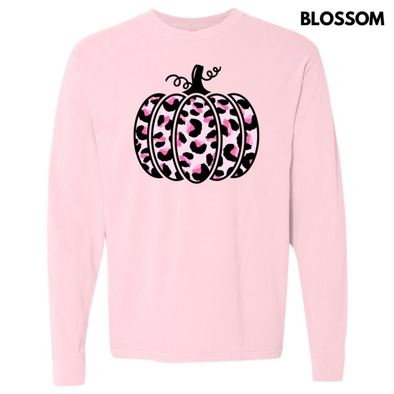 Pink Cheetah Pumpkin Long Sleeve Comfort Colors T-Shirt 'NLB' Hoodie, Sweatshirt | RetroVerseTees.com