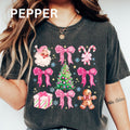 Pink Christmas Doodles shirt Women's Oversized Christmas Shirt - Festive Printed Design