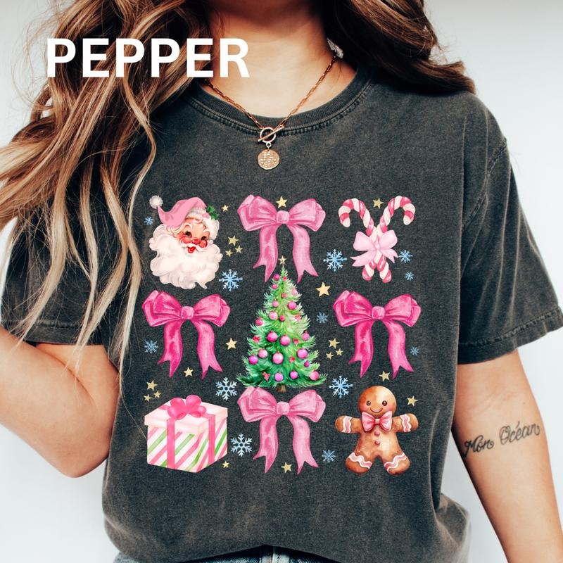 Pink Christmas Doodles shirt Women's Oversized Christmas Shirt - Festive Printed Design