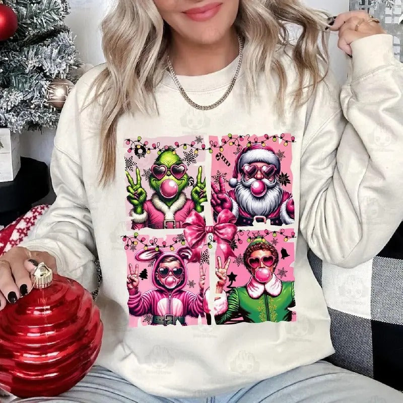 Pink Christmas Movie Shirt, Grnnch Santa Clause Elf Shirt, Vintage Christmas Tshirt Hoodie, Sweatshirt | RetroVerseTees.com