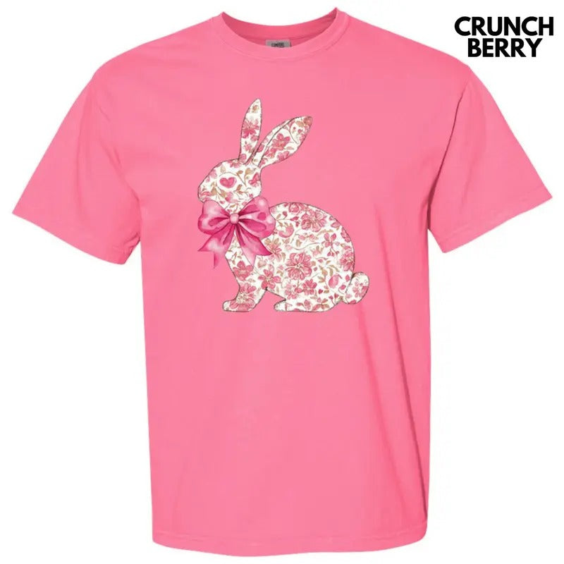 Pink Floral Easter Bunny Comfort Colors T-Shirt Hoodie, Sweatshirt | RetroVerseTees.com
