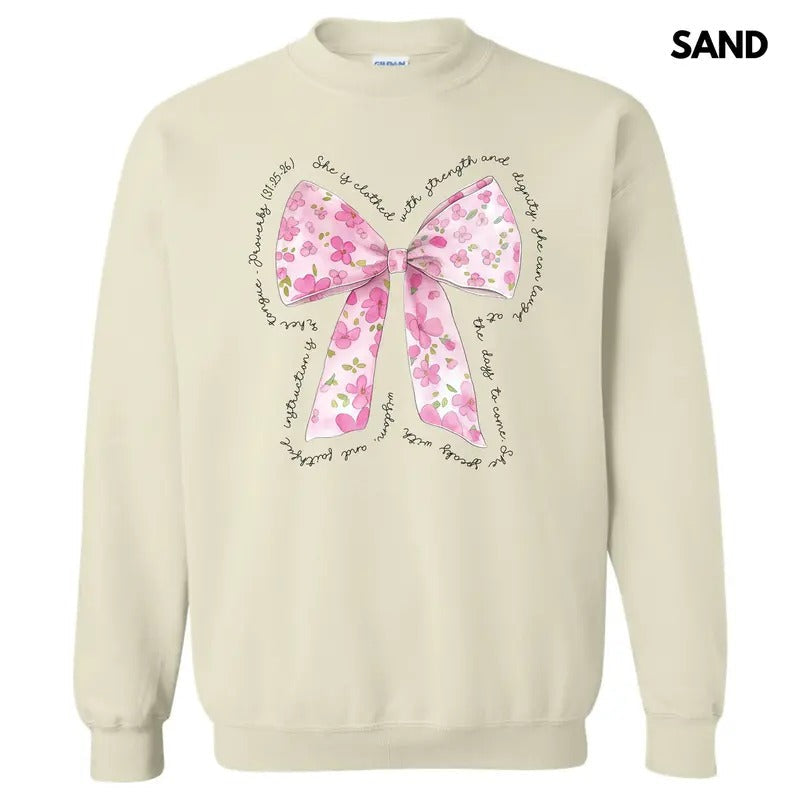 Pink Floral Proverbs Bow Sweatshirt 'NLB' T-Shirts, Hoodie | RetroVerseTees.com