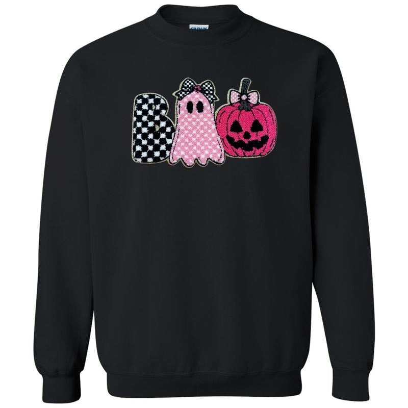 Pink Ghost BOO Patch Sweatshirt T-Shirts, Hoodie | RetroVerseTees.com