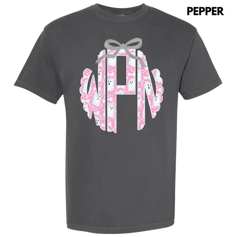Pink Ghost Monogram Comfort Colors T-Shirt 'NLB' Hoodie, Sweatshirt | RetroVerseTees.com