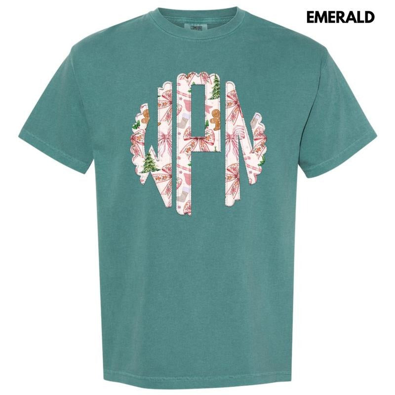 Pink Gingerbread Bow Monogram Comfort Colors T-Shirt 'NLB' Hoodie, Sweatshirt | RetroVerseTees.com