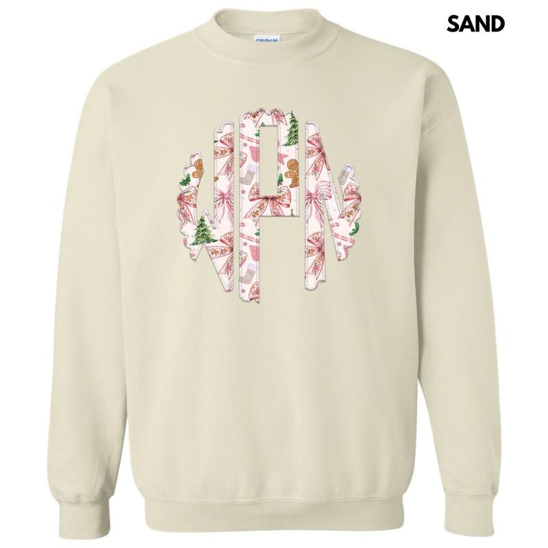 Pink Gingerbread Bow Monogram Sweatshirt 'NLB' T-Shirts, Hoodie | RetroVerseTees.com