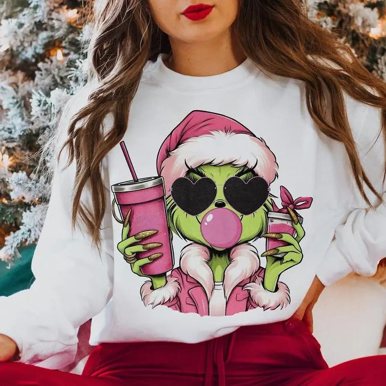 Pink Girl Christmas Santa Claus Unisex Cotton Sweatshirt for men and women T-Shirts, Hoodie | RetroVerseTees.com