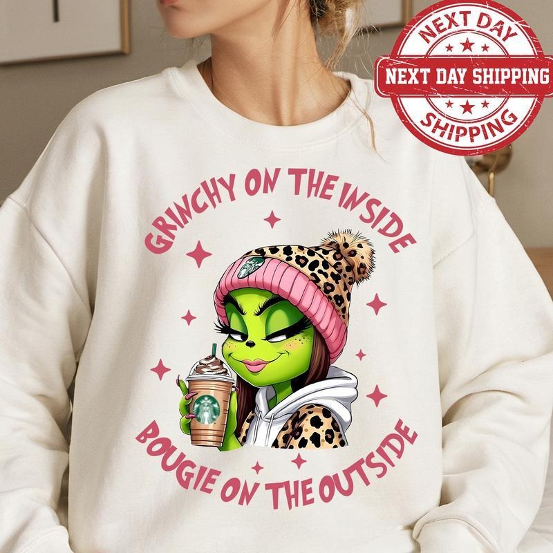 Pink Girl Grinn Funny Sweatshirt For Christmas, Christmas Shirt Grinn Hoodie | RetroVerseTees.com