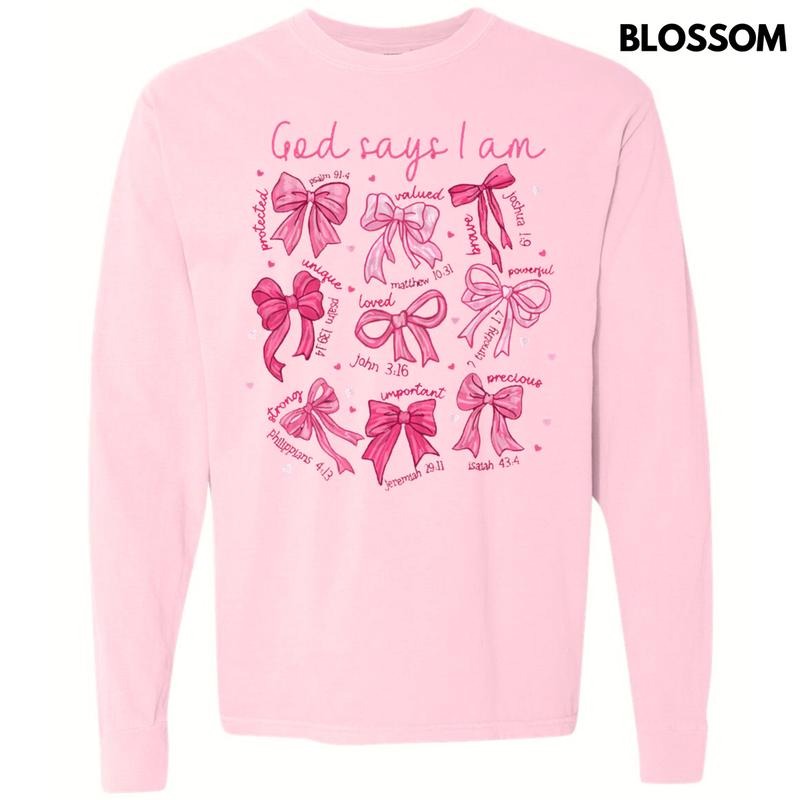 Pink God Says I Am Long Sleeve Comfort Colors T-Shirt Hoodie, Sweatshirt | RetroVerseTees.com