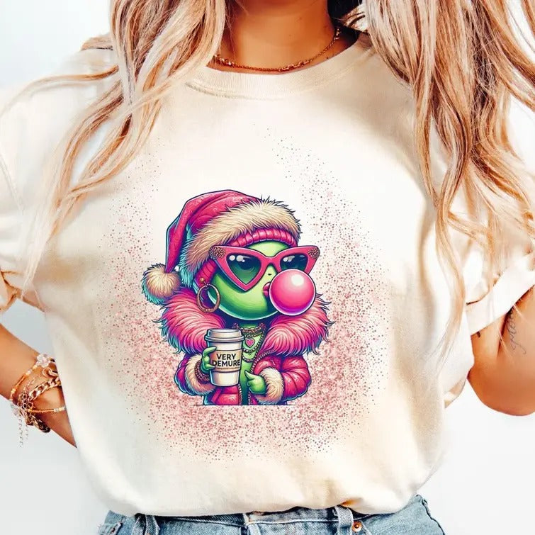 Pink Grinchhhh Girl Blowing Bubble Tee, Funny Shirt Hoodie, Sweatshirt | RetroVerseTees.com