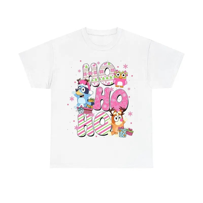 Pink Ho Ho Ho Christmas Shirt, Blueyyy Christmas Tee Hoodie, Sweatshirt | RetroVerseTees.com