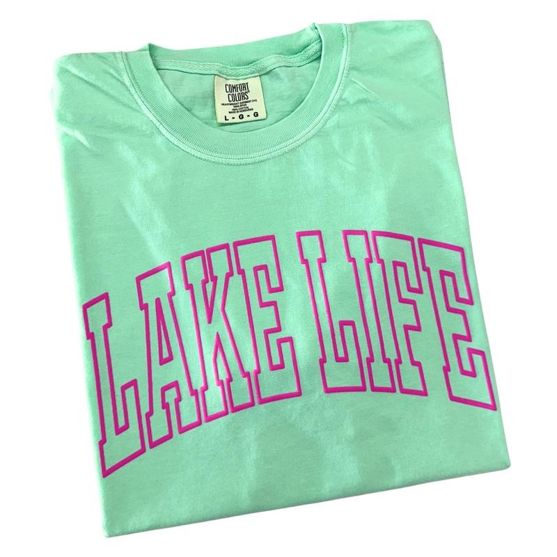 Pink Lake Life Puff Letter Comfort Colors T-Shirt Hoodie, Sweatshirt | RetroVerseTees.com