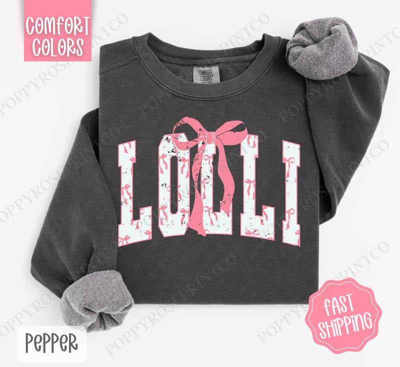Pink Lolli Bow Comfort Colors Sweatshirt, Women's Crewneck, Cute Women's Sweater T-Shirts, Hoodie | RetroVerseTees.com