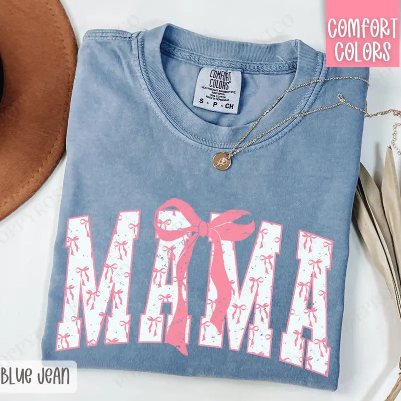 Pink Mama Bow Shirt Comfort Colors, Women's Tee, Cute Women's Tshirt Hoodie, Sweatshirt | RetroVerseTees.com