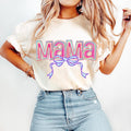Pink Mama Coquette Bow T-Shirt, Mama Varsity Shirt, Mama Bow T-Shirt, Hand Drawn, Gift for mom Hoodie, Sweatshirt