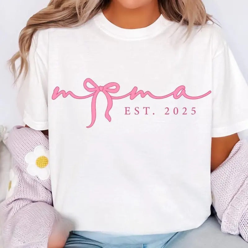 Pink Mama Est 2025 Coquette T-shirt, Mama Shirt, Mama Bow Tshirt, Mama shirt, Pink Mama, Mama 2025 Hoodie, Sweatshirt