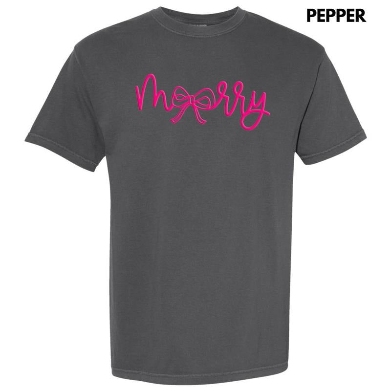 Pink Merry Bow PUFF Comfort Colors T-Shirt Hoodie, Sweatshirt | RetroVerseTees.com