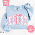 Pink Nurse Bow Sweatshirt, Women's Crewneck, Cute Women's Sweater T-Shirts, Hoodie | RetroVerseTees.com