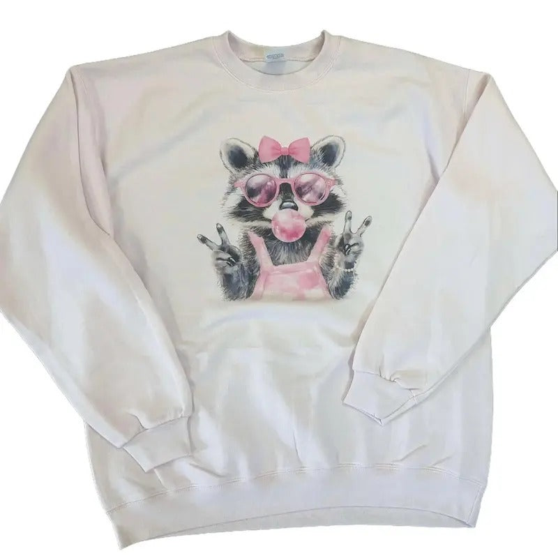 Pink Preppy Raccoon Sweatshirt  - Unisex Sweatshirt  - Trash Panda Pink Sweatshirt T-Shirts, Hoodie | RetroVerseTees.com