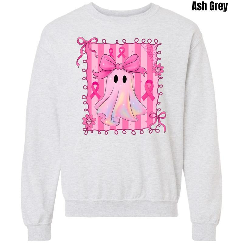 Pink Ribbon Stripe Ghost Sweatshirt 'NLB' T-Shirts, Hoodie | RetroVerseTees.com