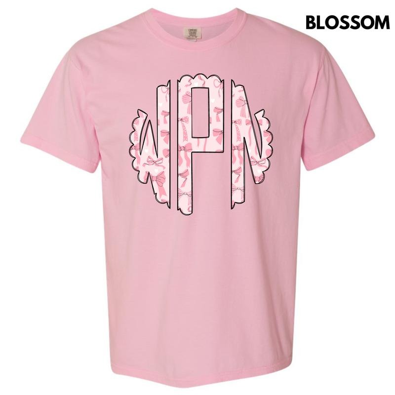 Pink Ribbons & Bows Monogram Comfort Colors T-Shirt 'NLB' Hoodie, Sweatshirt | RetroVerseTees.com