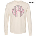 Pink Ribbons & Bows Monogram Long Sleeve Comfort Colors T-Shirt 'NLB' Hoodie, Sweatshirt | RetroVerseTees.com