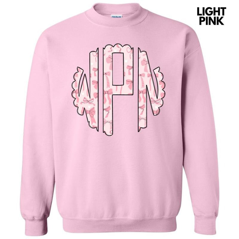 Pink Ribbons & Bows Monogram Sweatshirt 'NLB' T-Shirts, Hoodie | RetroVerseTees.com