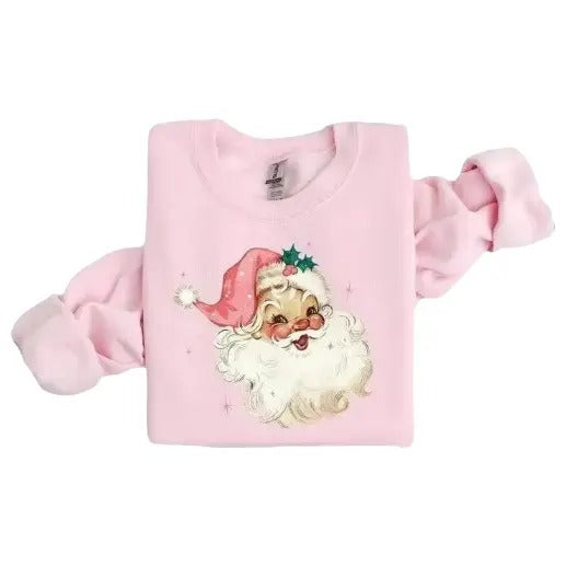 Pink Santa Retro Christmas Sweatshirts for Women, Pink Christmas Matching Family Sweaters, Pink Vintage Holiday Crewneck...