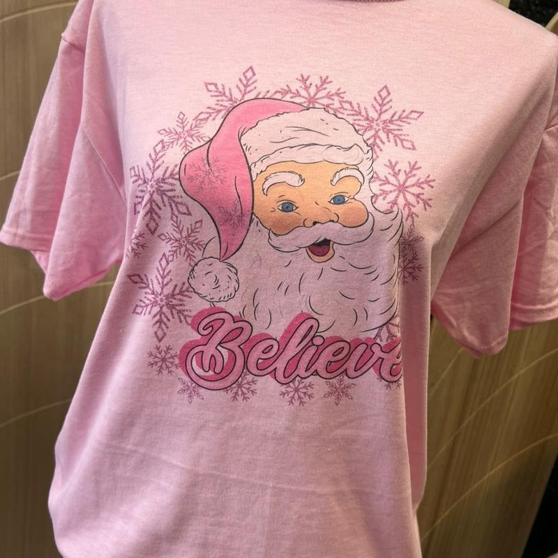 Pink Santa Tee Hoodie, Sweatshirt | RetroVerseTees.com