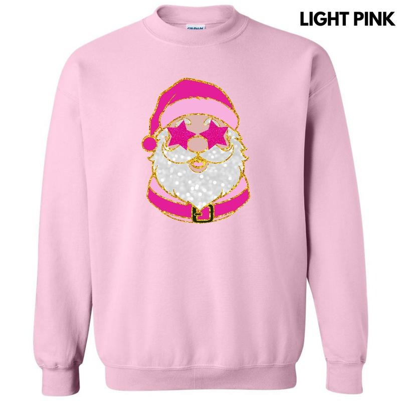 Pink Star Eyes Santa FAKE Glitter Sweatshirt 'NLB' T-Shirts, Hoodie | RetroVerseTees.com