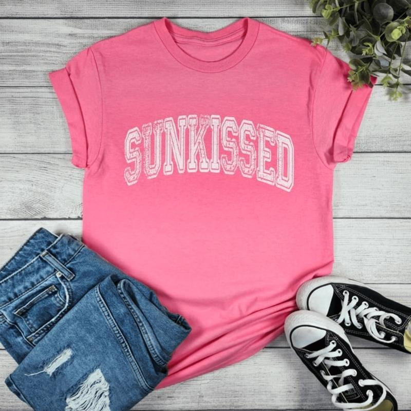Pink Sunkissed with White Letters Graphic T-shirt Hoodie, Sweatshirt | RetroVerseTees.com