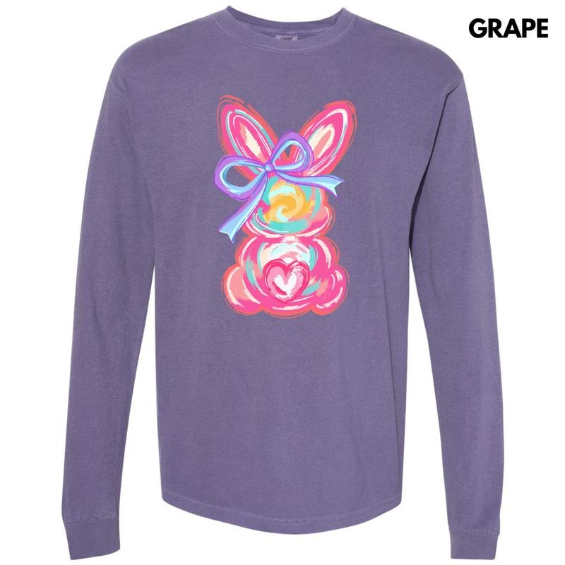 Pink Swirl Bunny Long Sleeve Comfort Colors T-Shirt 'NLB' Hoodie, Sweatshirt | RetroVerseTees.com
