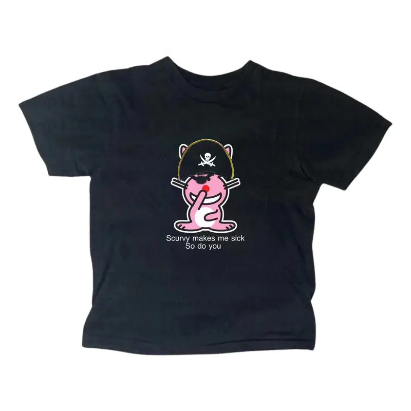 Pirates Bunny Baby Tee - Gothic Emo Girl Top - Y2K Streetwear for Women - Casual Cotton Short Sleeve Gift For Her