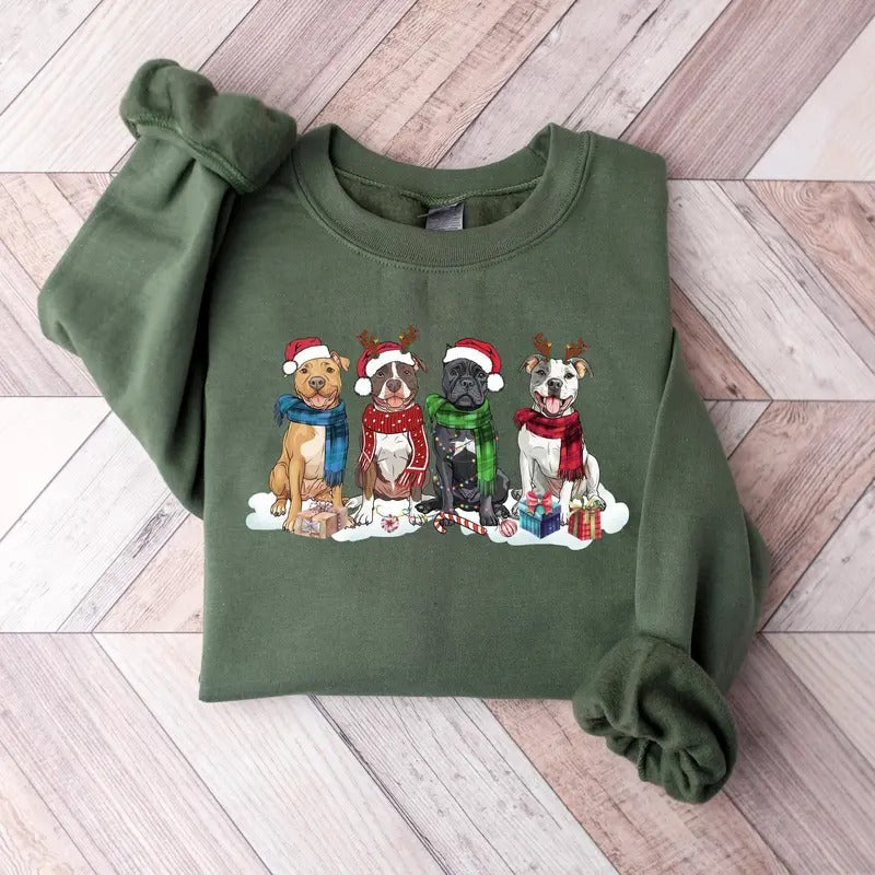 Pitbull Christmas Shirt, Christmas Dog Sweatshirt, Dog Owner Christmas Gift,Pitbull Mom Gift, Christmas Crewneck, Holiday...